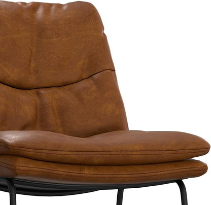 SIMPLIHOME Danika Bar Stools (Set of 2) - 29 inch Seat Height Upholstered Metal Chairs in Camel Brown Vegan Faux Leather, Mid Century Seating for Kitchen or Bar with Tufted Pillow-Top Seat