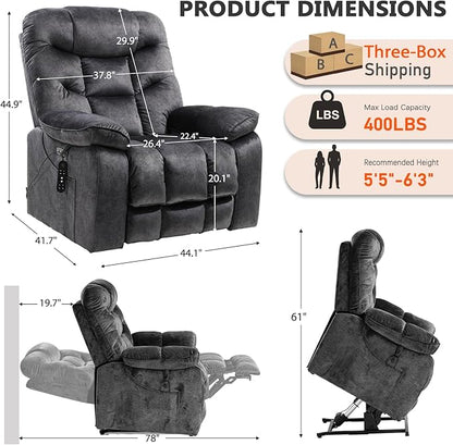 EONIX Oversized Big Man Power Lift Recliner Chair for Elderly with Heat and Massage, 400lbs Dual Motor Lay Flat Electirc Lift Chair with Extended Footrest, SLRY008063, Black