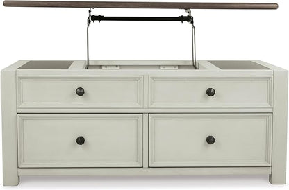Signature Design by Ashley Bolanburg Lift-Top Coffee Table with Storage Two-Tone Rustic Farmhouse Cocktail Table – Brown/White
