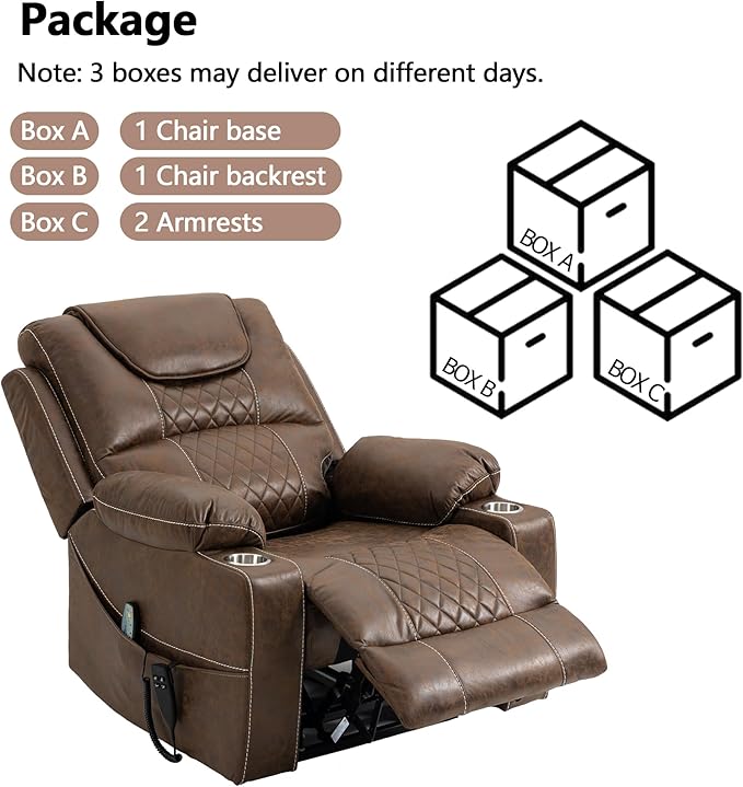 Large Power Lift Recliner Chair Sofa with Massage and Heat for Big and Tall Elderly,Infinite Positions,Dual Motor,Cup Holders,Extended Footrest,Air Leather Home Theater Seat