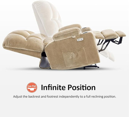 MCombo Oversized Dual Motor Power Lift Recliner Chair Sofa with Massage and Heat for Big Elderly People, Infinite Position, USB Ports, Fabric R7688 (Beige, Large-Oversize)