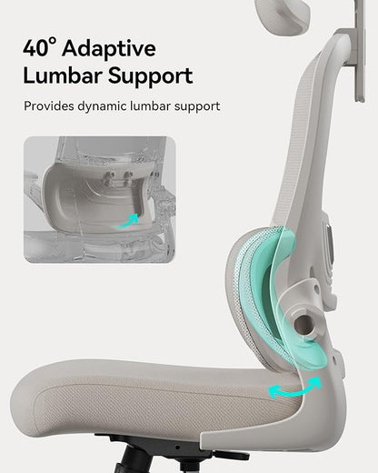 Hbada P1 Ergonomic Office Chair with 2D Lumbar Support & Adjustable Headrest - Heavy Duty 300lbs Capacity, 102° Reclining, Foldable Arms, Thick Cushion - Perfect for Home Office Chair, White