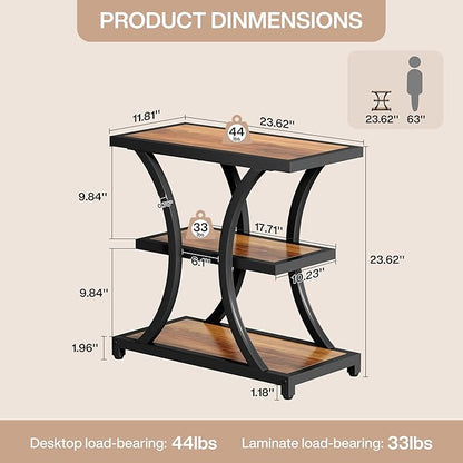 Tribesigns End Table with Storage, 3-Tier Side Table with Geometric Metal Design, Industrial Nightstand for Small Spaces, Living Room, Bedroom, Study Room (2, Rustic Brown)