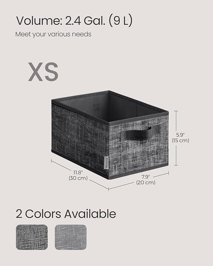 SONGMICS Storage Cubes, 11.8 x 7.9 x 5.9 Inches Non-Woven Fabric Bins with Double Handles, Set of 3, Closet Organizers for Shelves, Foldable, for Clothes, Ink Black UROB415B01