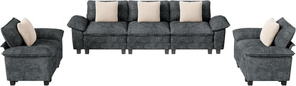 Cloud Couch Sectional Sofa Set, Plush 24.4-Inch Deep 5-Seat Sectional with Velvety Chenille & Removable Arms for Living Room and Apartment, Cyan