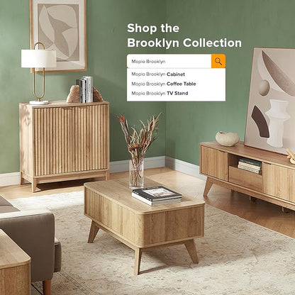 mopio Brooklyn Storage Cabinet, Modern Farmhouse Entryway Accent Case, Buffet Sideboard, Console Table, Credenza, Wood Modular Organizer with Doors & Shelf, Fluted Panel Cupboard (Oak, Set of 2)