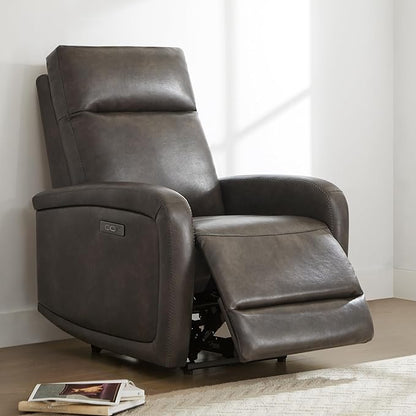 Watson & Whitely Recliner Chair, Zero Wall Reclining Sofa Chair W Power Headrest Type-C Charger, Small Faux Leather RV Recliners Home Theater Seating for Living Room, Chocolate