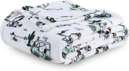 Berkshire Blanket Peanuts® VelvetLoft® Cute Character Snoopy Plush Throw Blanket,Snoopy Desert Travel White,Throw 55 in x 70 in (Official Peanuts® Product)