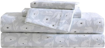Eddie Bauer - Flannel Sheets Twin Size, Anti-Pilling & Wrinkle Resistant Cotton, Touchably Soft for All-Season Comfort - Bed Sheets with Matching Pillowcase & Fitted Sheet (Explorer Bears Grey)