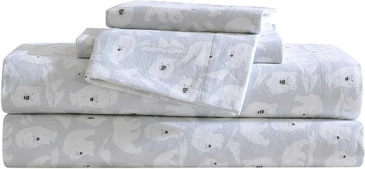 Eddie Bauer - Flannel Sheets Twin Size, Anti-Pilling & Wrinkle Resistant Cotton, Touchably Soft for All-Season Comfort - Bed Sheets with Matching Pillowcase & Fitted Sheet (Explorer Bears Grey)