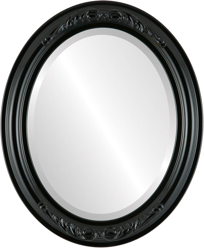 OVALCREST Oval Beveled Wall Mirror for Home Decor - Florence Style - Gloss Black - 40" x 28"