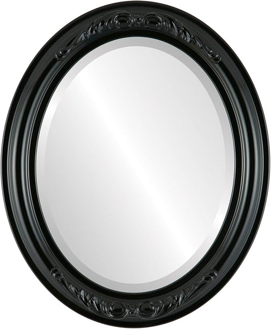 OVALCREST Oval Beveled Wall Mirror for Home Decor - Florence Style - Gloss Black - 24" x 20"