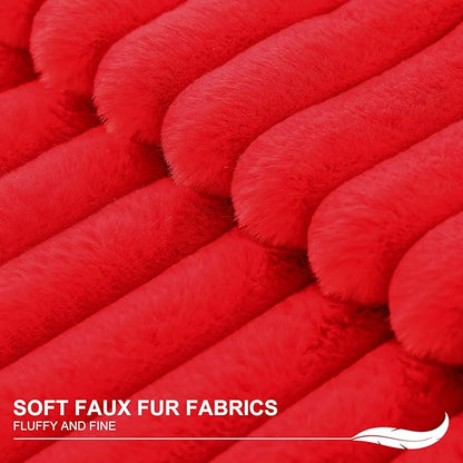 Pallene Faux Fur Plush Christmas Throw Pillow Covers 20x20 Set of 2, Luxury Soft Fluffy Striped Decorative Pillow Covers for Sofa, Couch, Living Room, Red