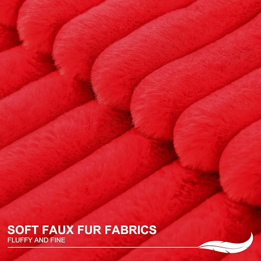 Pallene Faux Fur Plush Christmas Throw Pillow Covers 16x16 Set of 2, Luxury Soft Fluffy Striped Decorative Pillow Covers for Sofa, Couch, Living Room, Red