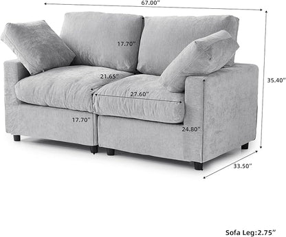 WJShome Sectional Couches for Living Room, 67 Inch Loveseat Sofa with Chenille Upholstery & Double Layer Cushions, Modern Apartment Size Modular Couch for Bedroom，Gray