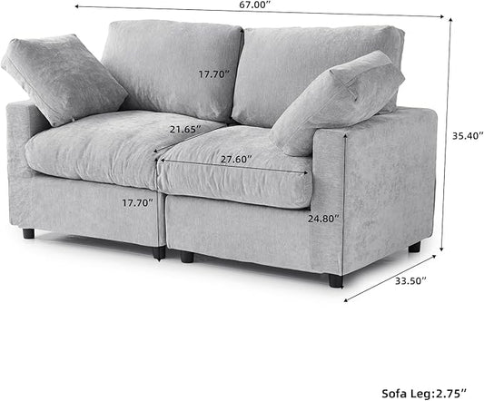 WJShome Sectional Couches for Living Room, 67 Inch Loveseat Sofa with Chenille Upholstery & Double Layer Cushions, Modern Apartment Size Modular Couch for Bedroom，Gray