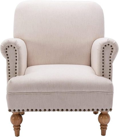 chairus Linen Accent Chair for Living Room Upholstered Mid Century Modern Single Sofa Chair with Solid Wood Legs Comfy Reading Chair Armchair for Bedroom/Office Room/Recption/Lounge, Cream