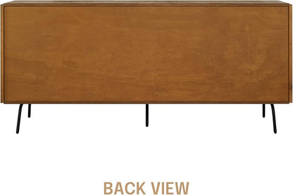 NTC MOSSIC Modern Sideboard with 4 Doors, Natural Rattan Storage Cabinet, Buffet with Metal Legs, Boho Accent Cabinet for Living Room, and Entryway, Effortless Assembly - Rustic Oak