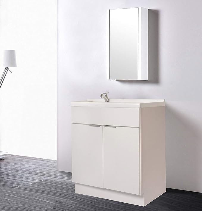 36 White Veneer Bathroom Vanity Flat Door Style RTA Cabinet Base - NITURRA Moderno Series 36 W x 21 D x 34.5 H
