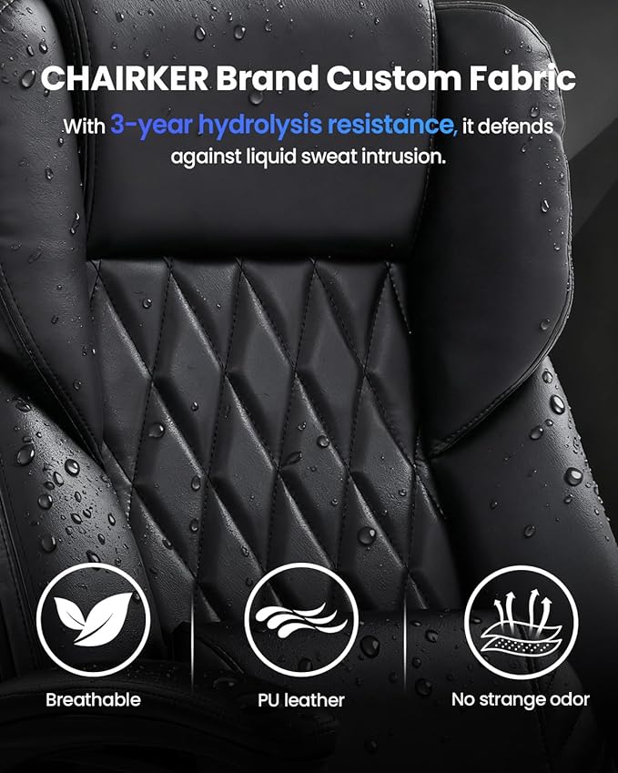 Big and Tall Office Chair 300lbs with 3D Kneading Massage Lumbar Support, Office Chairs for Back Pain Relief, Ergonomic Comfort 130° Reclining Desk Chairs Managerial Chairs for Heavy People