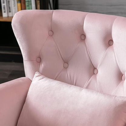 chairus Mid-Century Modern Accent Chair Comfy Tufted Single Sofa Chair Wingback Armchair with Pillow for Club, Living Room, Bedroom - Velvet, Pink