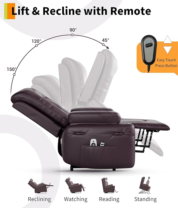 GarveeHome Power Lift Recliner Chair - Heat and Massage, PU Leather Electric Lift Recliner Chair for The Elderly, Adjustable Back and Legs, Designed for The Elderly and People with Mobility impaired