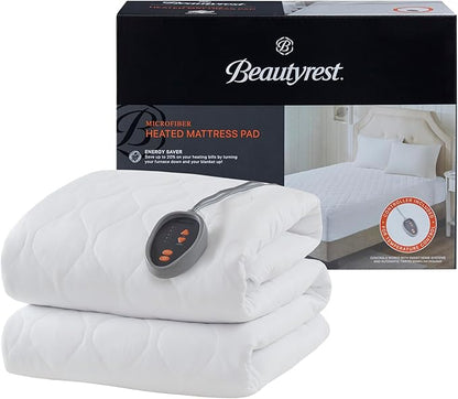 Beautyrest 3M Scotchgard Heated Mattress Pad - Electric Bed Warmer with 5 Heat Settings, 10 Hr Auto Shut Off Timer, All Around Elastic Deep Pocket, UL Certified, Machine Washable, White Twin
