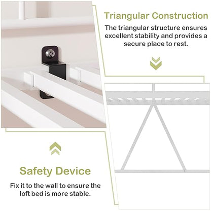 VECELO Metal Loft Bed Twin Size, Heavy Duty Bedframe with Removable Ladder and Safety Guardrail, Space-Saving, Noise Free, No Box Spring Needed, White