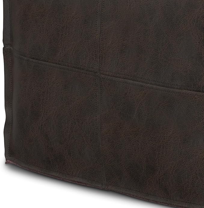 SIMPLIHOME Sheffield Boho Square Pouf in Distressed Dark Brown Leather for the Living Room, Bedroom and Kids Room