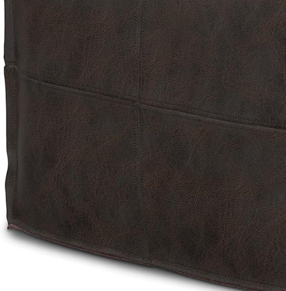 SIMPLIHOME Sheffield Boho Square Pouf in Distressed Dark Brown Leather for the Living Room, Bedroom and Kids Room