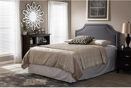 Urban Upmarket Modern and Contemporary Fabric Upholstered Headboard, Nailded Trim Head Board Grey/Queen