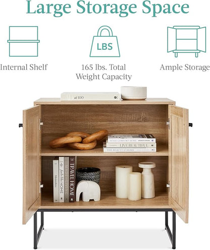 Best Choice Products 2-Door Rattan Storage Cabinet, Accent Furniture, Multifunctional Cupboard for Living Room, Hallway, Kitchen, Sideboard, Buffet Table w/Non-Scratch Foot Pads - Natural