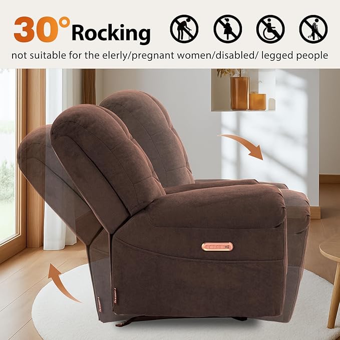 EONIX Mordern Massage Rocker Recliner Chair, Dual Motor Power Rocking Recliners for Small Spaces, Lazy Boy Recliner Chair with Heat and Massage for Living Room, Bedroom, Study, Coffee