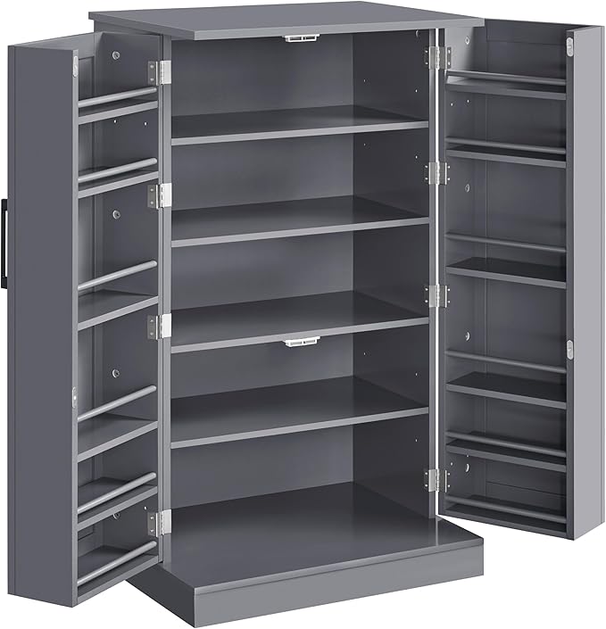 Yaheetech Storage Cabinet, Kitchen Pantry Cabinet with Door and 6 Adjustable Shelves, Storage Organizer for Living Room, Laundry, Bathroom, Gray