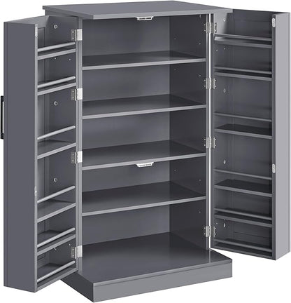 Yaheetech Storage Cabinet, Kitchen Pantry Cabinet with Door and 6 Adjustable Shelves, Storage Organizer for Living Room, Laundry, Bathroom, Gray
