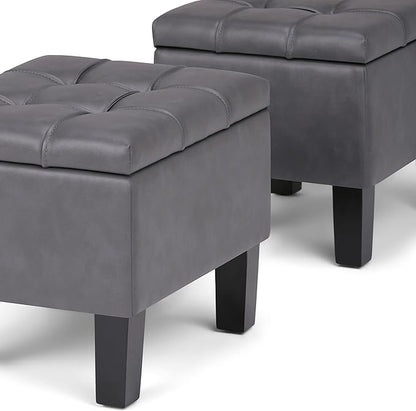 SIMPLIHOME Dover 44 inch Wide Contemporary Rectangle 3 Pc Storage Ottoman in Stone Grey Vegan Faux Leather, Assembled, for the Living Room, Entryway and Family Room