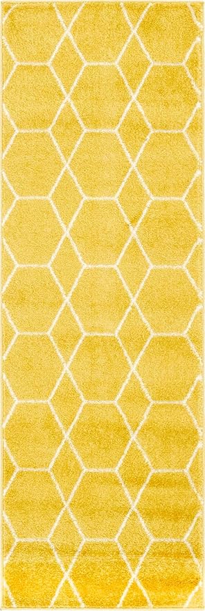 Unique Loom Trellis Frieze Collection Area Rug - Geometric, 2' x 6' Runner, Yellow/Ivory