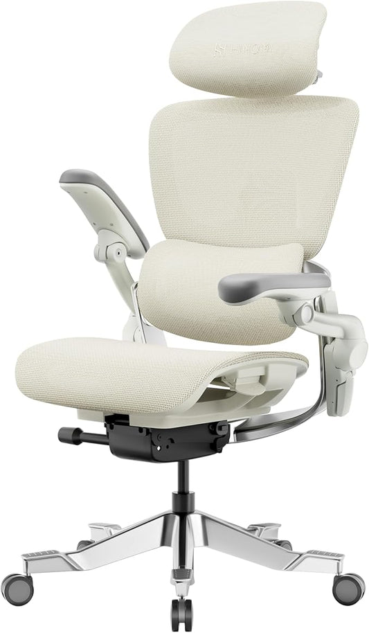 HINOMI H2 Pro Premium Ergonomic Office Chair - Comfy Home Office Desk Computer Chair with Adjustable Back Support, Swivel Wheels, Flip-up Arms, Comfortable Mesh Seat for Desk Work (Cream White)