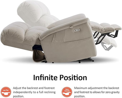 MCombo Large-Wide Dual Motor Power Lift Recliner Chair, Massage and Dual Heating for Elderly People, Infinite Position, Fabric R7166 (Beige)