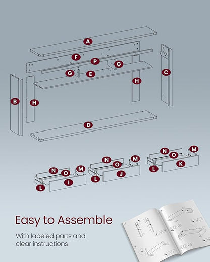 VASAGLE Sofa Console Table, 63 Inches Narrow Entryway Table with 3 Drawers, Bottom Shelf, Metal Corners, for Living Room, Bedroom, Farmhouse Style, Honey Brown ULNT146KB01S