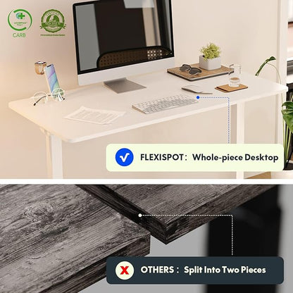 FLEXISPOT EN1 One-Piece Standing Desk 40 x 24 Inches Height Adjustable Desk for Home Office and Computer Workstation (White Frame + White Desktop)