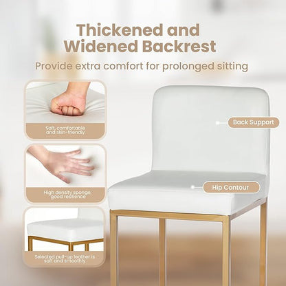 PHI VILLA Bar Stools Set of 4 - Bar Stools with Back Leather Stools for Kitchen Counter, White and Gold Counter Height Bar Stool