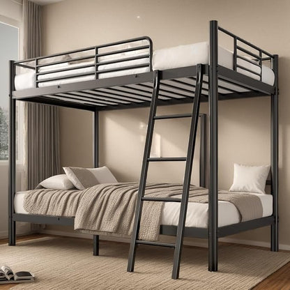 SDHYL Twin Over Twin Bunk Bed with Stairs, Heavy Duty Metal Bunk Beds for Teens Adults, Space Saving Design, No Box Spring Needed, Furniture for Bedroom, Black