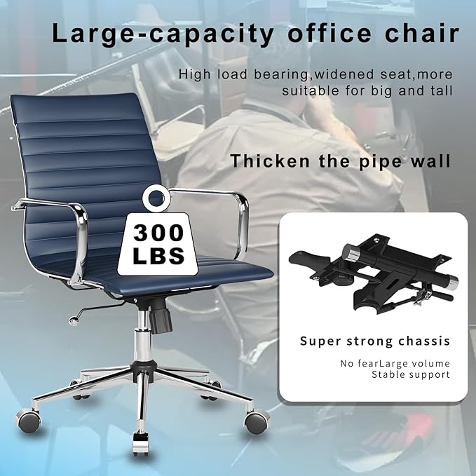Office Chair Swivel Seat with Armrests and Wheels Comfortable Adjustable Gaming Seat for Adults Heavy Duty Work Chair for Home Office ，Navy, 22.83in Seat