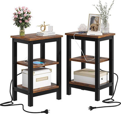 VECELO Modern Nightstands with Charging Station,Side End Table Night Stand with Storage Shelf for Small Spaces, Bedroom,Living Room