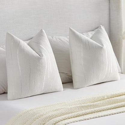 FUTEI White Chenille Decorative Throw Pillow Covers 22x22 Inch Set of 2,Soft Embossed Striped Textured Cushion Case,Modern Home Decor for Couch Bed Living Room