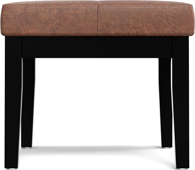 SIMPLIHOME Lacey 26 inch Wide Contemporary Rectangle Small Tufted Ottoman Bench in Distressed Saddle Brown Vegan Faux Leather, Assembled, for The Living Room and Bedroom