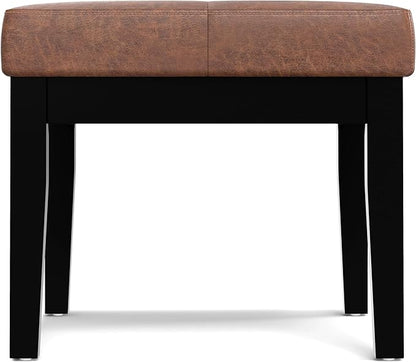 SIMPLIHOME Lacey 26 inch Wide Contemporary Rectangle Small Tufted Ottoman Bench in Distressed Saddle Brown Vegan Faux Leather, Assembled, for The Living Room and Bedroom
