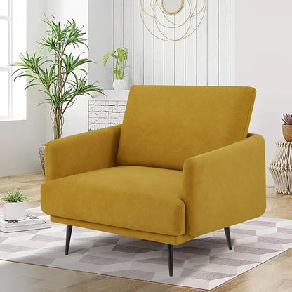 Oversized Accent Chair for Living Room Chairs Reading Arm Chair Comfy Modern Single Sofa Side Chairs with Metal Legs & Soft Cushion for Bedroom, Waiting Room (Velvet Yellow, Set of 1)
