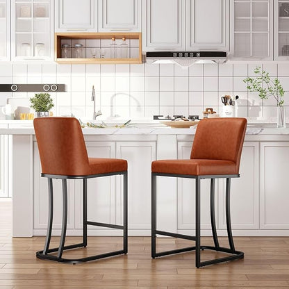 Sophia & William Counter Height 24" Bar Stools Set of 2 for Kitchen Island,Modern PU Leather Bar Stools with Backrest,Upholstered Counter Stools Sturdy Chromed Metal Frame,Brown
